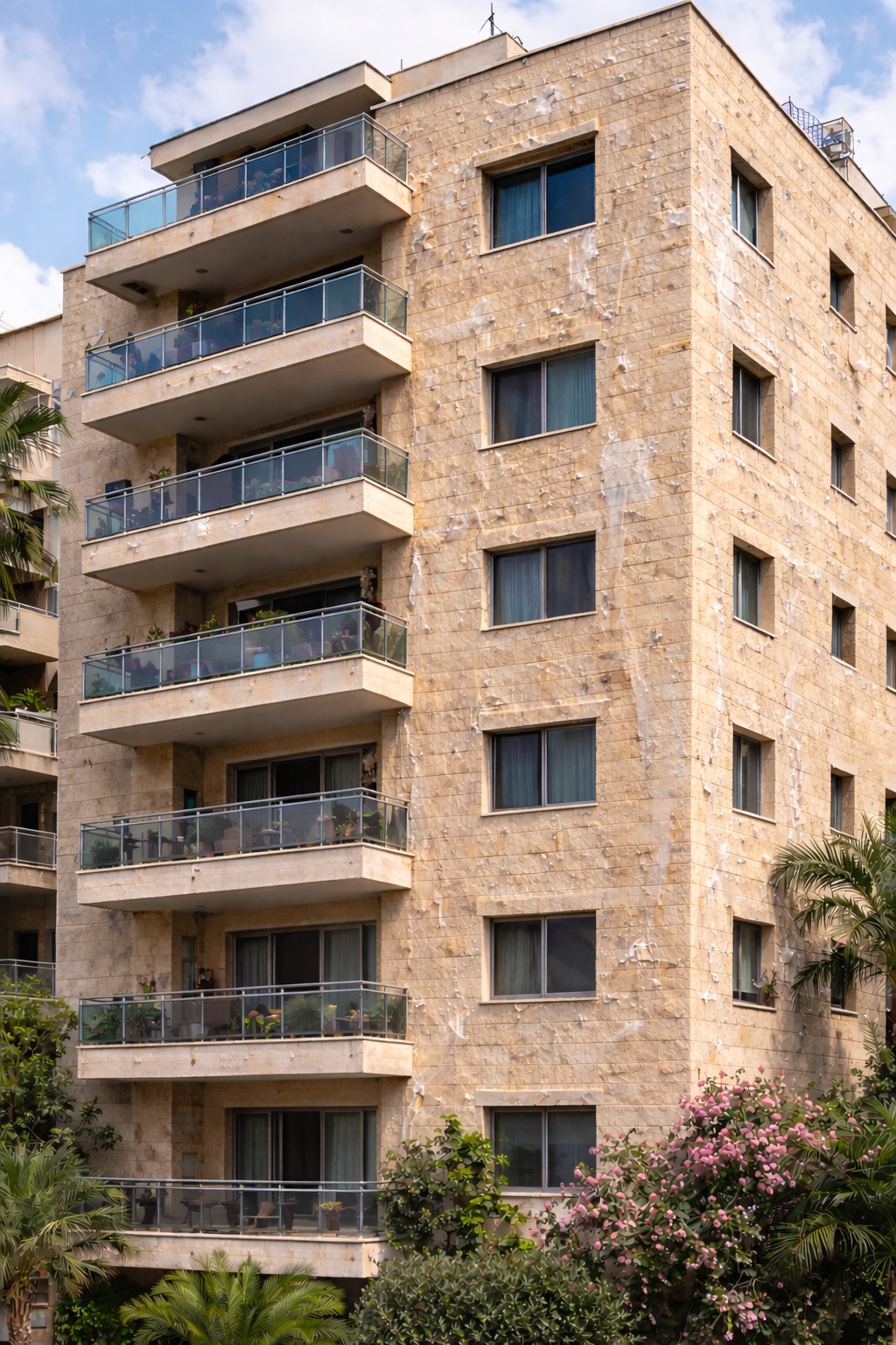 ככה נראה איטום-ציפוי על חזית בניין. סקרמו טרצה לעומתו נספג ולא נראה לעין