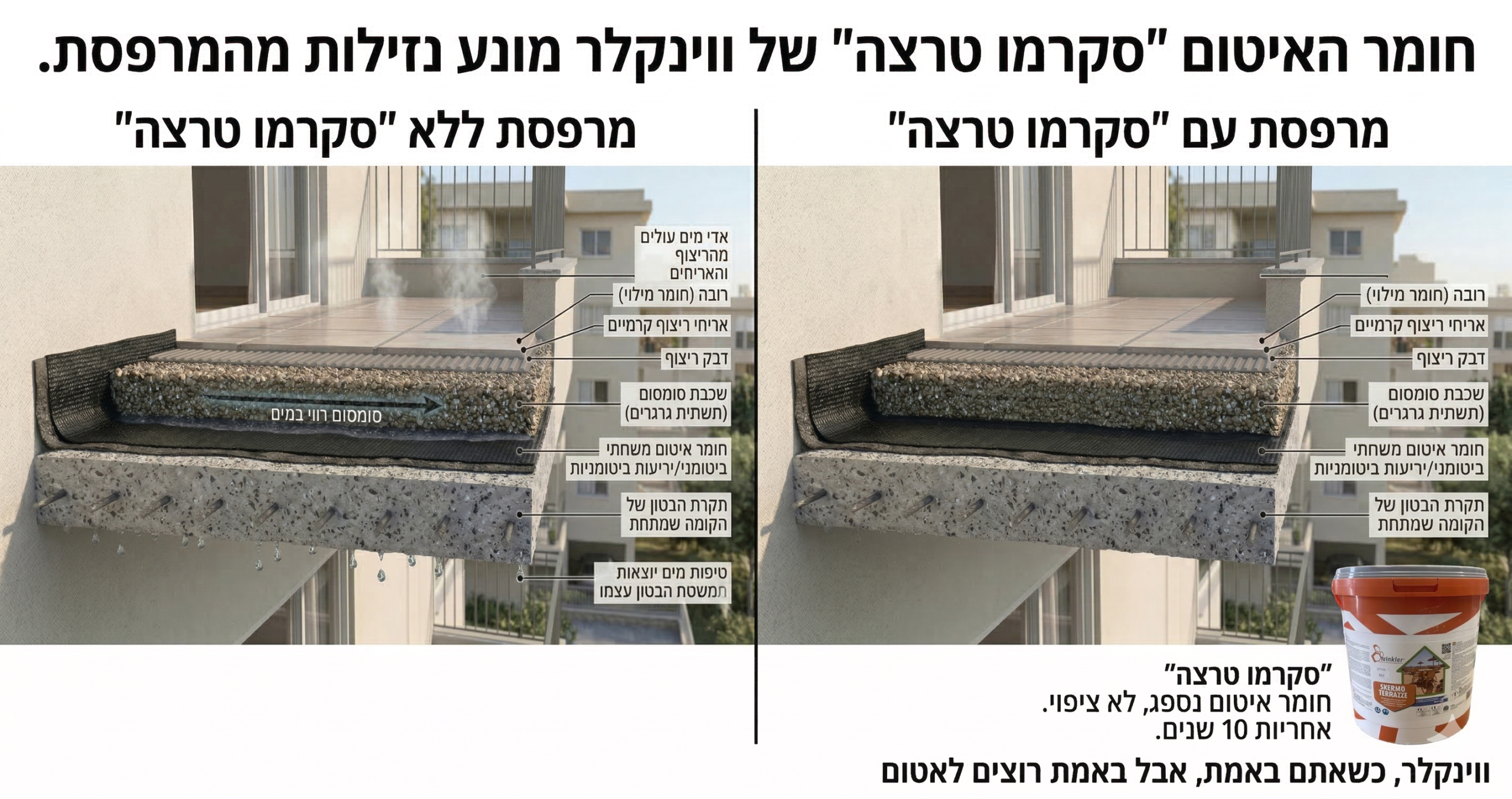 איטום מרפסת בסקרמו טרצה