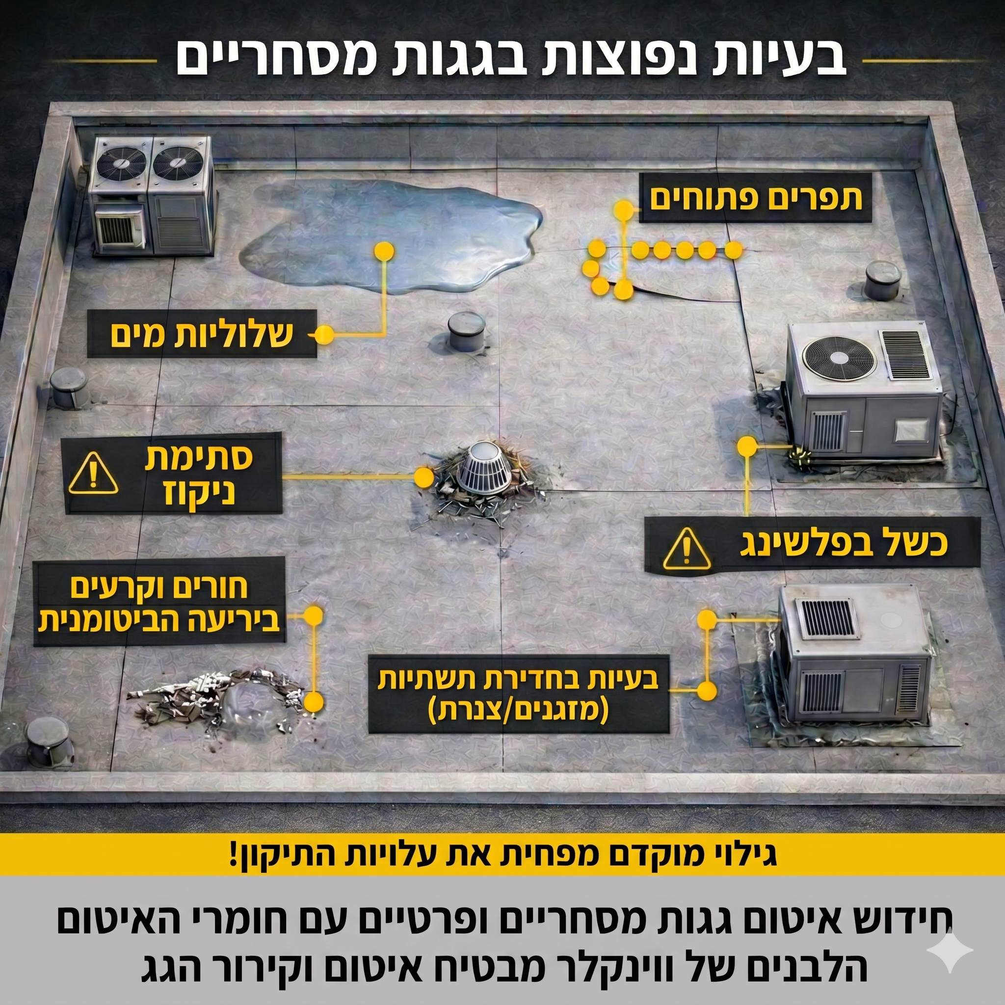 כשלים באיטום גגות מסחריים ופרטיים